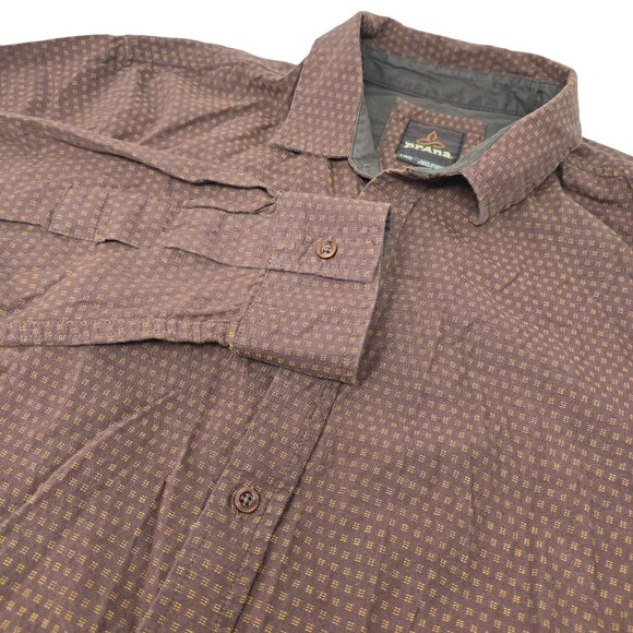 Prana Button Up‎ Hiking Camping Fishing Shirt Large Men's Brown Long Sleeve - Picture 1 of 5